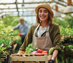 A girl holding vegetables